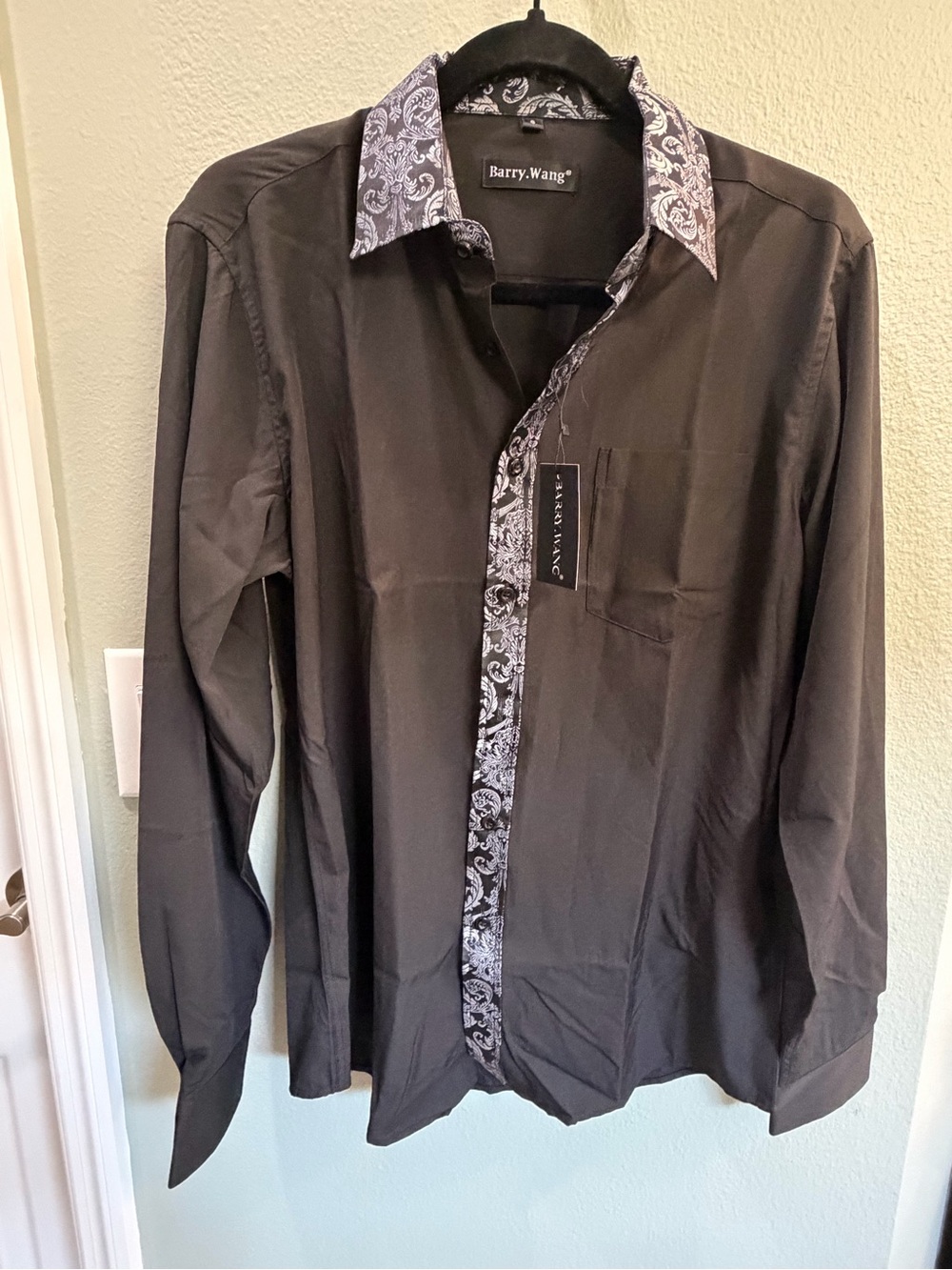 NWT Men's Black Dress Shirt with Patterned Trim